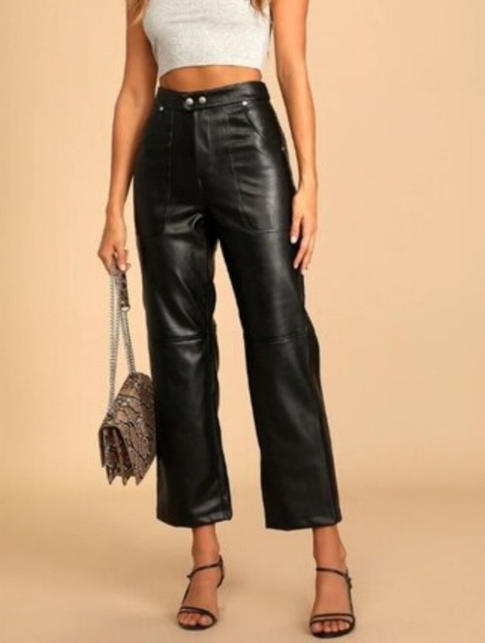 Blank NYC The Baxter Black Vegan Leather Straight Cropped Leg Pants.